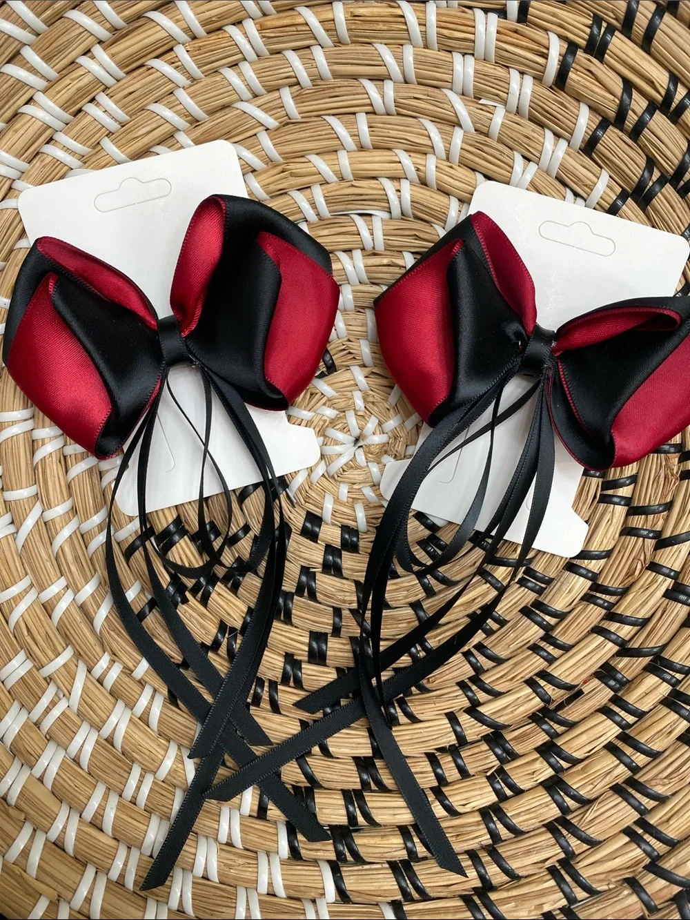 Red and Black Satin Bow Hair Clips